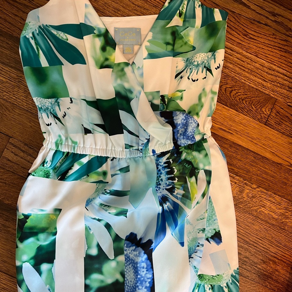 CeCe Green and Blue Patterned Romper